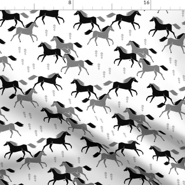 Horse Fabric - Black And Grey Running Pony Cowgirl Cowboy Country Western By Andrea Lauren - Cotton Fabric By The Yard With Spoonflower