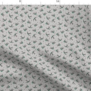 Swallows Fabric - Swallow On Grey Tiny Small 1 Inch By Caja Design - Swallows Birds Flying Gray Cotton Fabric By The Yard With Spoonflower