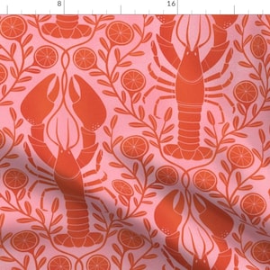Summer Fabric - Lobster And Lemon Large by nanshizzle - Lobster Seafood Beach Coastal Snacks Lemons Maine Fabric by the Yard by Spoonflower
