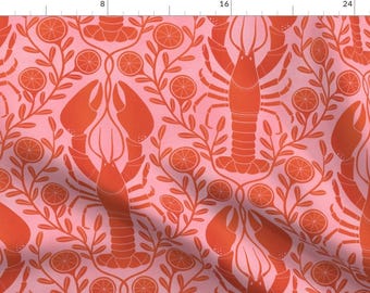 Summer Fabric - Lobster And Lemon Large by nanshizzle - Lobster Seafood Beach Coastal Snacks Lemons Maine Fabric by the Yard by Spoonflower