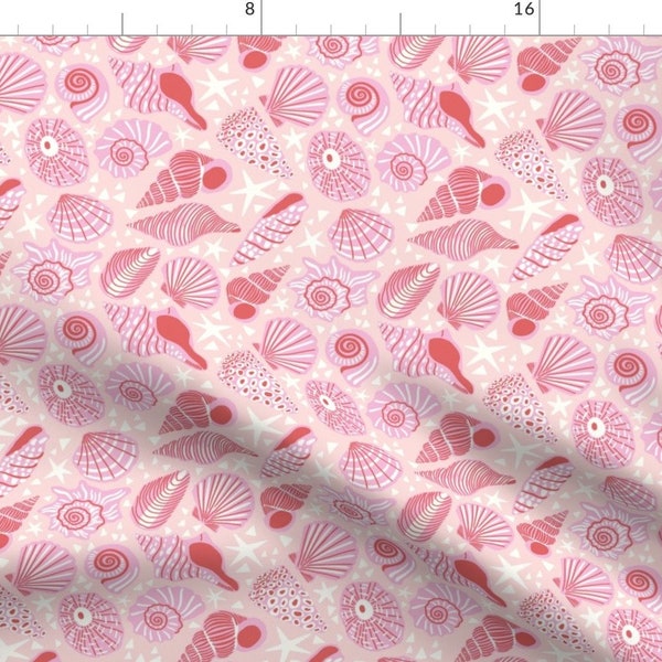 Coastal Shells Fabric - Simple Shells by vivdesign - Blush Pink Beach Summer Nautical Maritime Fabric by the Yard by Spoonflower