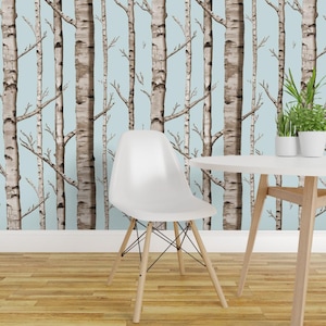 Trees Wallpaper - Birch Grove in Sky by Willow Lane Textiles - Nursery Custom Printed Removable Self Adhesive Wallpaper Roll by Spoonflower