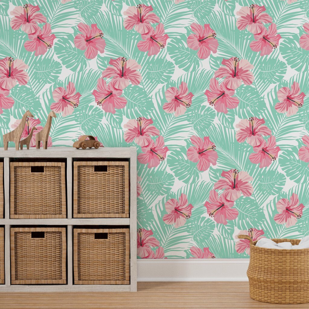 Hibiscus Wallpaper Hibiscus Tropical Flowers on Teal by - Etsy