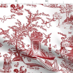Romantic Victorian Fabric - Whimsical Red Toile by chicca_besso - Red White Vintage Toile Du Jouy  Fabric by the Yard by Spoonflower