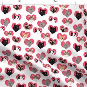 Cat Fabric - Love Cats Valentine&#39;s Day Hearts Fabric By Petfriendly - Cats and Hearts Cotton Fabric by the Yard With Spoonflower