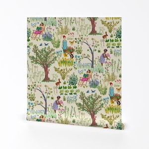 Gardening Removable Peel and Stick Wallpaper - Whimsical Fruits Vegetables - Wall Art Wall Decor - An Afternoon In The Garden by dasbrooklyn