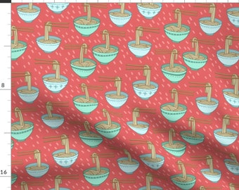 Noodle Bowl Fabric - Noodles! On Red By Kristinnohe - Chop Sticks Ramen Noodles Food Cute Cotton Fabric By The Yard With Spoonflower