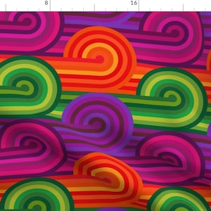 Puede incluir: Patrón geométrico abstracto con círculos concéntricos coloridos en tonos de rojo, naranja, amarillo, verde, morado y azul. El patrón es sin costuras y se repite.