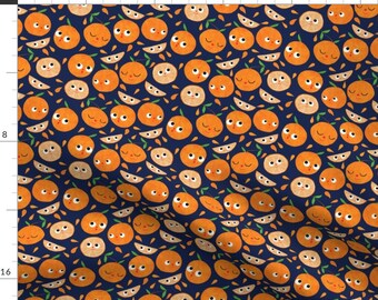 Orange Fabric - Oranges By Heidikenney - Orange Kawaii Kitchen Kids Fruit Food Citrus Smiles Cotton Fabric By The Yard With Spoonflower