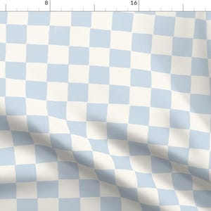 Blue Checkerboard Fabric - Pale Blue Checker by danika_herrick - Grid Squares Check Block Print Weathered Fabric by the Yard by Spoonflower