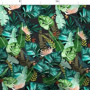 Tropical Leaves At Night Fabric - Tropical-Dark By Crystal Walen - Tropical Jungle Green Leaves Cotton Fabric By The Yard With Spoonflower