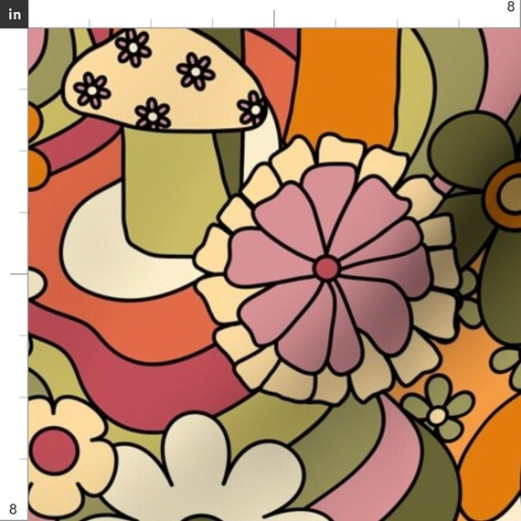 Retro Fabric Groovy Mushroom Garden by Yesterdaycollection - Etsy