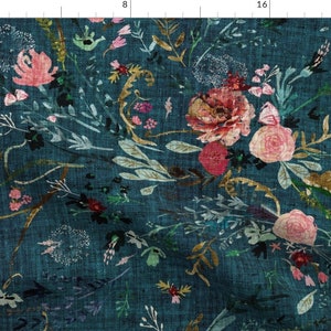 Boho Floral Fabric Fable Floral Teal Jumbo By Nouveau Bohemian Pink Roses Wildflower Romantic Cotton Fabric By The Yard With Spoonflower image 1