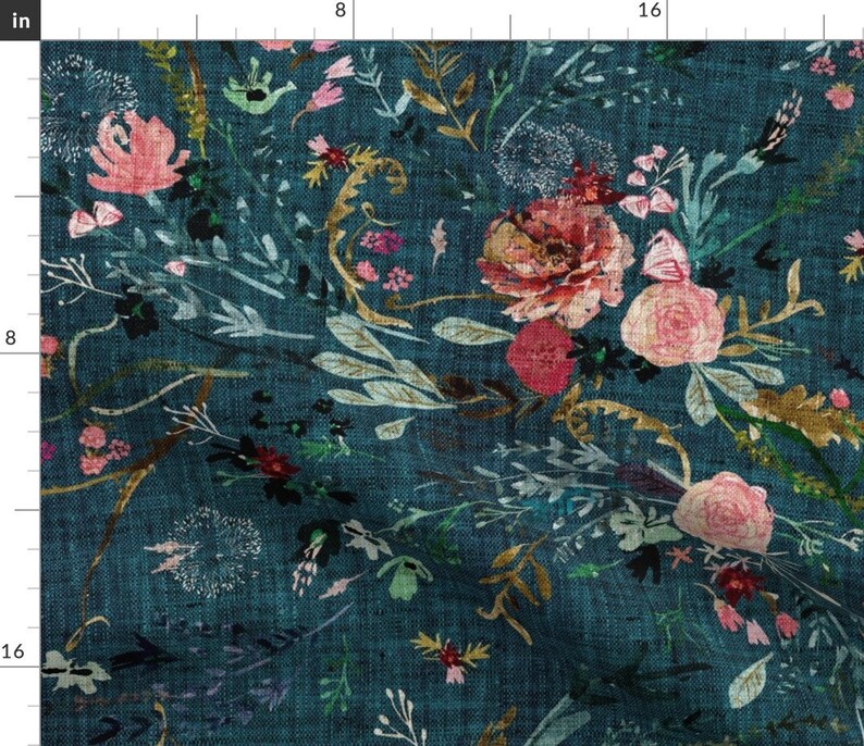 Boho Floral Fabric Fable Floral Teal Jumbo By Nouveau Bohemian Pink Roses Wildflower Romantic Cotton Fabric By The Yard With Spoonflower immagine 1