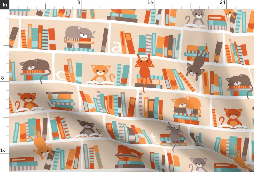 Cat Fabric - Library Cats by Heleenvanbuul - Library Books and Cats ...