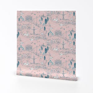 Toile Removable Peel and Stick Wallpaper - Spring Girl Nursery Pink Birds - Wall Art Wall Decor - Le Parc Toile (blush) by nouveau_bohemian