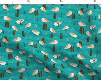 Sandpiper Beach Birds On Blue Fabric - Peeping Pipers By Arthousewife - Sandpiper Abstract Birds Cotton Fabric By The Yard With Spoonflower