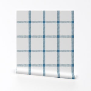 Plaid Wallpaper - Blue Tartan Plaid Blue Check By Mlags - Blue Plaid Custom Printed Removable Self Adhesive Wallpaper Roll by Spoonflower