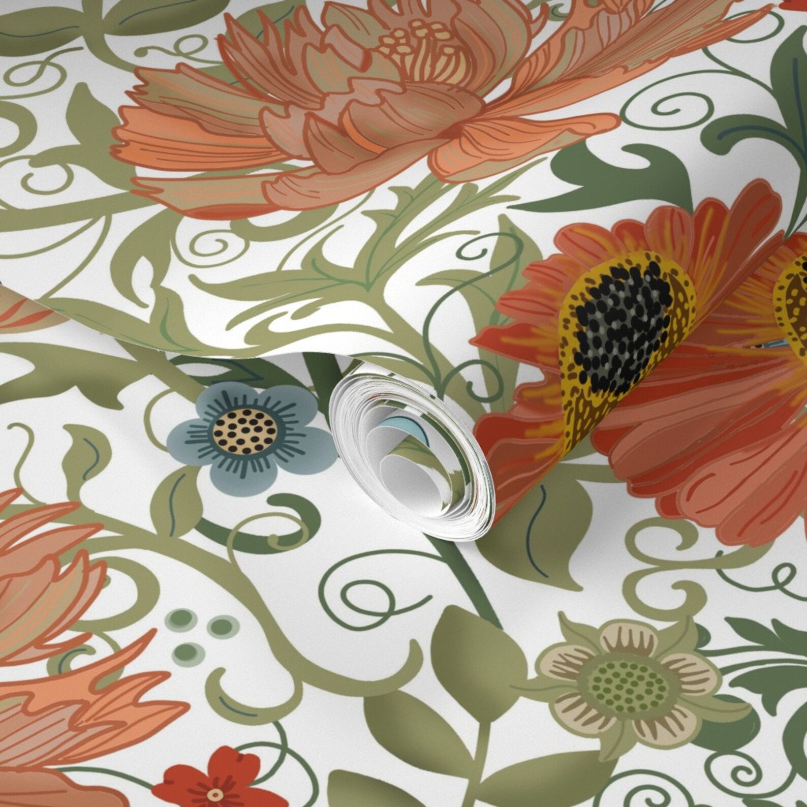 Victorian Style Floral Wallpaper Le Jardin Art Nouveau White Etsy