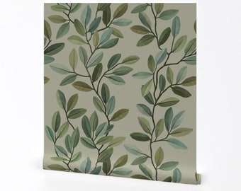 Climbing Vines Wallpaper - Tropical Leaves On Branches By Lbaron -Green Neutral Nature Removable Self Adhesive Wallpaper Roll by Spoonflower