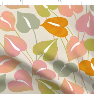 Pastel Leaves Fabric - Anthurium by hnldesigns - Hawaii Watercolor Flowers Nature Pink Orange Green Blue Fabric by the Yard by Spoonflower