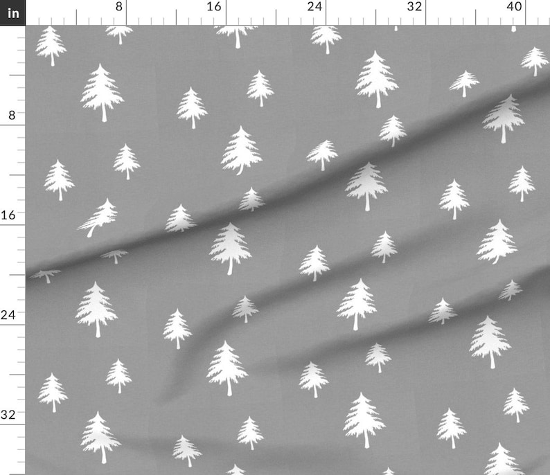 White Trees on Gray Fabric Trees On Grey Linen By Modfox Etsy