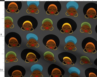 Black Woman Fabric - Afro Head Wraps By Seaside Snuggles Qpc - Gray African Woman Beautiful Hair Cotton Fabric By The Yard With Spoonflower