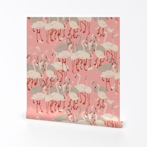 Flamingo Wallpaper - Flamingo Party By Alison Janssen - Exotic Animal Custom Printed Removable Self Adhesive Wallpaper Roll by Spoonflower