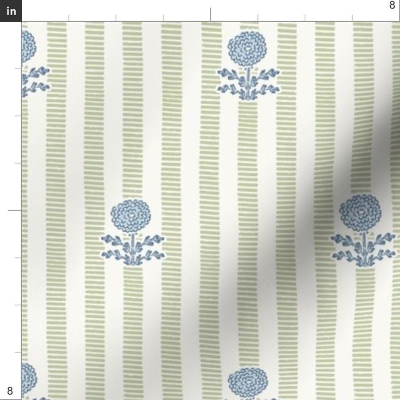 Cottage Fabric - Preppy Floral Stripe by teri_the_butter - Flowers Stripes Green And Blue Hydrangea Fabric by the Yard by Spoonflower image 3