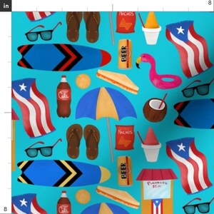 Puerto Rico Blue Beaches Fabric - Vamos Pa La Playa By Leicorredor - Puerto Rico Surfboards Cotton Fabric By The Yard With Spoonflower image 3