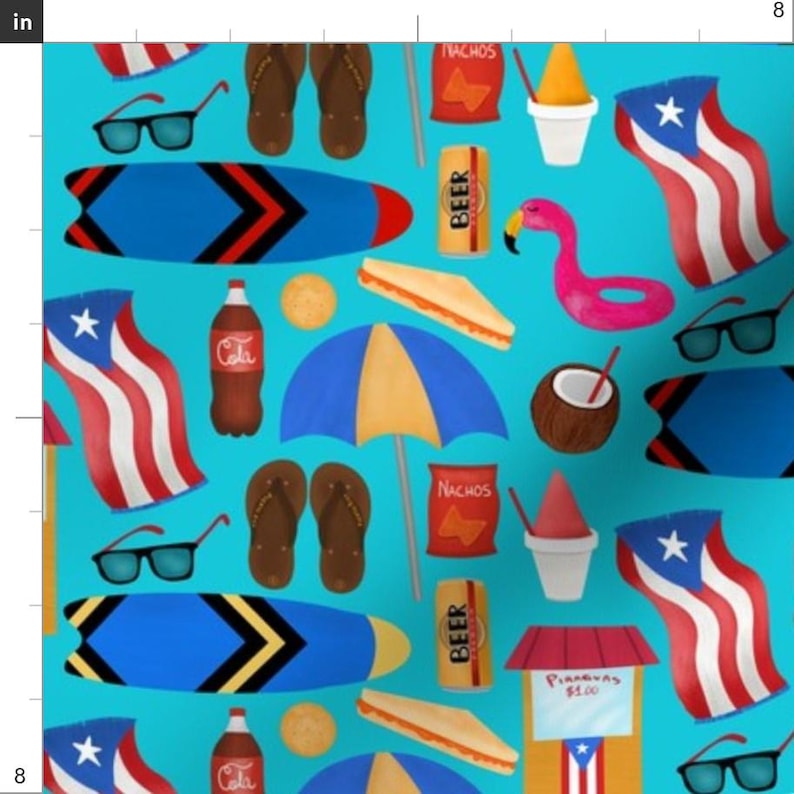 Puerto Rico Blue Beaches Fabric - Vamos Pa La Playa By Leicorredor - Puerto Rico Surfboards Cotton Fabric By The Yard With Spoonflower image 3
