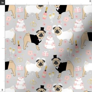 Pug Fabric - Pug Wedding Fabric - Cute Dogs Bride And Groom Design - Gray By Petfriendly - Pug Cotton Fabric By The Yard With Spoonflower image 3