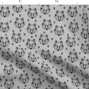 Geometric Wolf Heads Fabric - Geometric Wolf (Grey) Wolves Woodland Animals By Gingerlous - Cotton Fabric by the Yard with Spoonflower