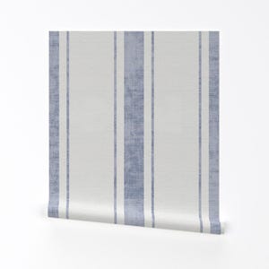 Sky Blue Stripe Wallpaper - Aegean Bold Ticking Stripe By Holli Zollinger - Linen Look Removable Self Adhesive Wallpaper Roll by Spoonflower