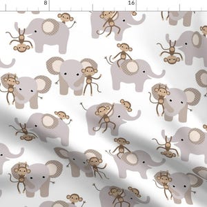 Elephant and Monkey Fabric - Monkey And Elephant By Heleenvanbuul - Modern Nursery Decor Cotton Fabric By The Yard With Spoonflower