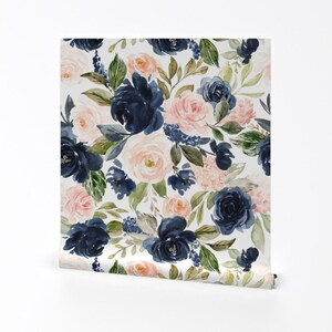 Blumentapete - 30,5 cm Strandblüten weiß Von Hipkiddesigns - Blaue Individuell bedruckte entfernbare selbstklebende Tapetenrolle von Spoonflower
