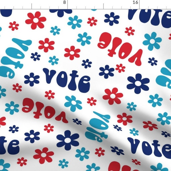 Vote Fabric - Large Groovy Vote Red White Blue By Charlottewinter- Retro Style Political Election Cotton Fabric By The Yard With Spoonflower