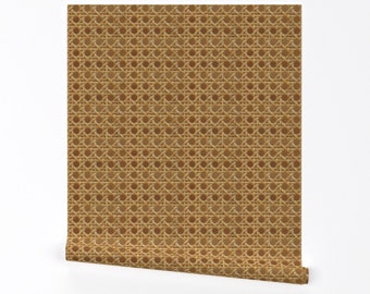 Rattan Wallpaper - Rattan 1-Ed By Linda*Glass - Brown Yellow Summer Woven Trending Removable Self Adhesive Wallpaper Roll by Spoonflower