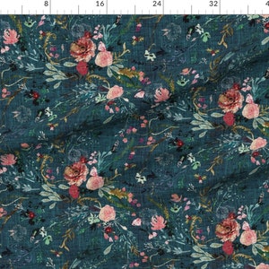 Boho Floral Fabric Fable Floral Teal Jumbo By Nouveau Bohemian Pink Roses Wildflower Romantic Cotton Fabric By The Yard With Spoonflower image 3