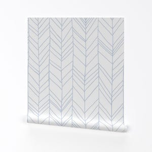 Chevron Wallpaper - Featherland White/Blue (Large) By Leanne - Feather Custom Printed Removable Self Adhesive Wallpaper Roll by Spoonflower image 2