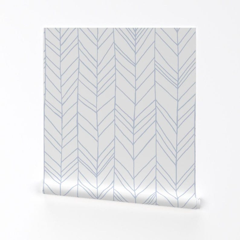 Chevron Wallpaper - Featherland White/Blue (Large) By Leanne - Feather Custom Printed Removable Self Adhesive Wallpaper Roll by Spoonflower image 2