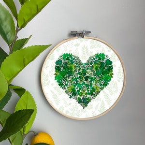 Heart Embroidery Template on Cotton - Shamrock Clovers By irishvikingdesigns - Embroidery Pattern for 6" Hoop Custom Printed by Spoonflower