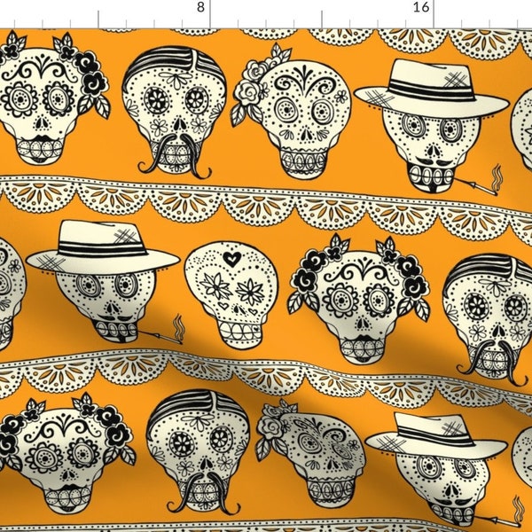 Sugar Skull Fabric - La Galeria De Los Muertos By Celiaforrester - Day of the Dead Party Cotton Fabric By The Yard With Spoonflower