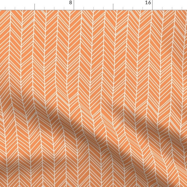 Geometric Fabric - Herringbone Feathers Tangerine Orange White Chevron Boho Baby By Misstiina - Cotton Fabric By The Yard With Spoonflower