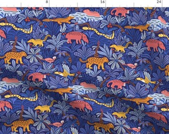 Exotic Animals Fabric - Wonderful Jungle by ester_muxune - Blue Pink Tropical Safari Rainforest Jungle Fabric by the Yard by Spoonflower