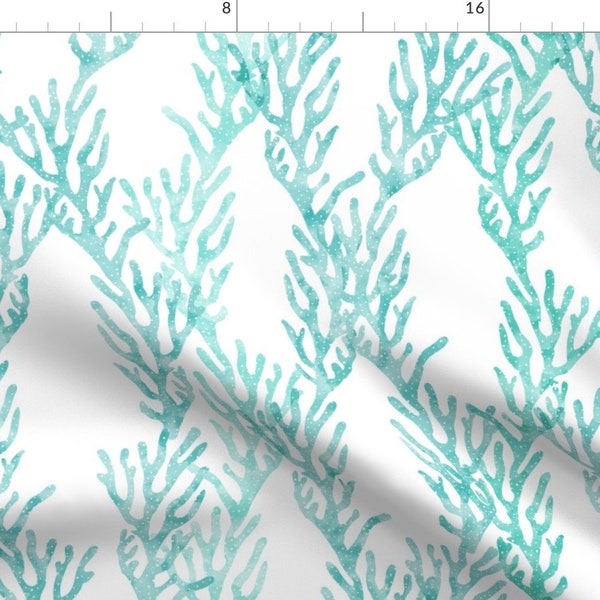 Coral Fabric - Coral Teal Aqua Turquoise Mermaid Coordinate By Littlearrowdesign Nautical Ocean - Cotton Fabric By The Yard With Spoonflower