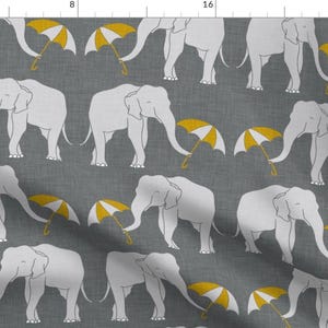 Elephant Fabric - Elephant And Umbrella Yellow By Holli Zollinger - Elephant Nursery Decor Gray Cotton Fabric By The Yard With Spoonflower