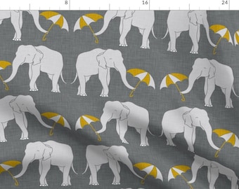 Elephant Fabric - Elephant And Umbrella Yellow By Holli Zollinger - Elephant Nursery Decor Gray Cotton Fabric By The Yard With Spoonflower