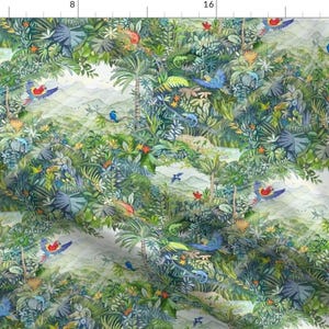 Rainforest Watercolor Fabric - Jungle Flora And Fauna From Around The Globe By Forestsea - Green Cotton Fabric By The Yard With Spoonflower