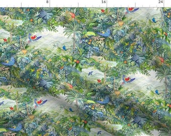 Rainforest Watercolor Fabric - Jungle Flora And Fauna From Around The Globe By Forestsea - Green Cotton Fabric By The Yard With Spoonflower